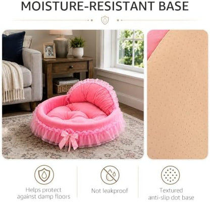 Pink Dog Bed Washable Princess Cat Couch Soft Plush Pet Sofa Nest Mat Snuggle Kitten Puppy Cave Beds Cute Cozy Kitten Doggy Kennel Cushion Small Medium Dogs Cats Sleeping Pad (S, Pink)