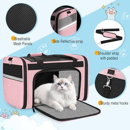 HUANLANG Large Cat Carrier Soft Sided Travel Pet Carrier Airline Approved