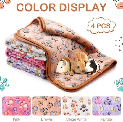 Reginary 4 Pcs Guinea Pig Fleece Cage Liners, Paw Print, 12 x 12 Inch