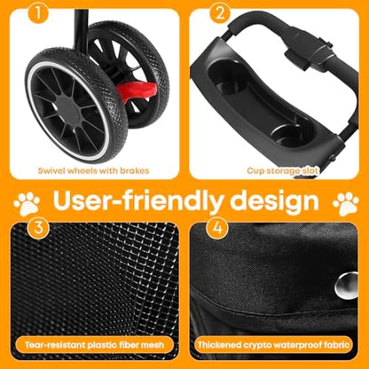 Pet Stroller,Dog Stroller for Small Medium Dogs Cats,3 Wheels,Black