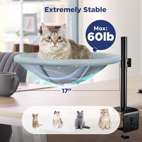 AIPERRO Cat Desk Bed - 360° Rotating & Height Adjustable Cat Hammock Perch, Sturdy Cats Bed for Desk with Removable Washable Cover, Supports Up to 60lbs, Perfect for Indoor Cats