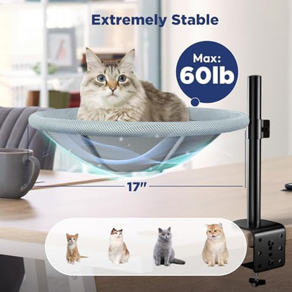 AIPERRO Cat Desk Bed - 360° Rotating & Height Adjustable Cat Hammock Perch, Sturdy Cats Bed for Desk with Removable Washable Cover, Supports Up to 60lbs, Perfect for Indoor Cats