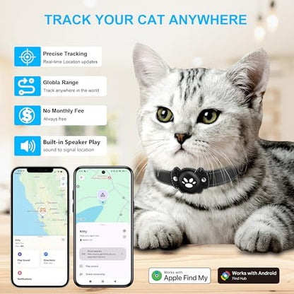 2-in-1 GPS Tracker for Cats: Smart Pet Collar with Real-Time Tracking,No Monthly Fee/Subscription (iOS & Android) Waterproof, Anti-Lost,365-Day Long Battery Life GPS Tracker Cat Collar (Black)