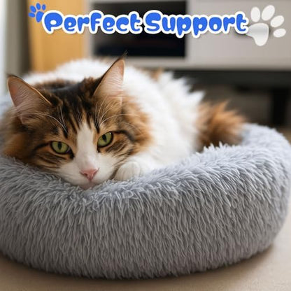 2-Pack Small Calming Dog & Cat Bed Anti Anxiety Fluffy Plush Pet Beds with Anti-Slip Bottom Machine Washable Interchangeable Pet Bed for Kittens & Puppies(Gray Series,21x16.5 Inch)