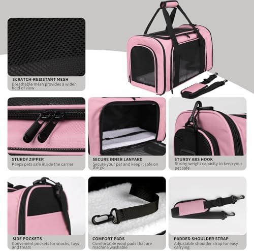 Cat Carriers Soft-Sided,Pet Carrier for Small Cats Dogs Puppies up to 1-15 LBS,TSA Airline Approved, (Medium,Pink)