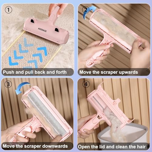 ACE2ACE Pet Hair Remover, Reusable Lint Roller for Cat and Dog Hair, Pink