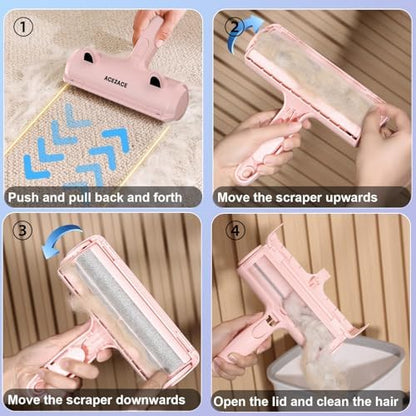ACE2ACE Pet Hair Remover, Reusable Lint Roller for Cat and Dog Hair, Pink