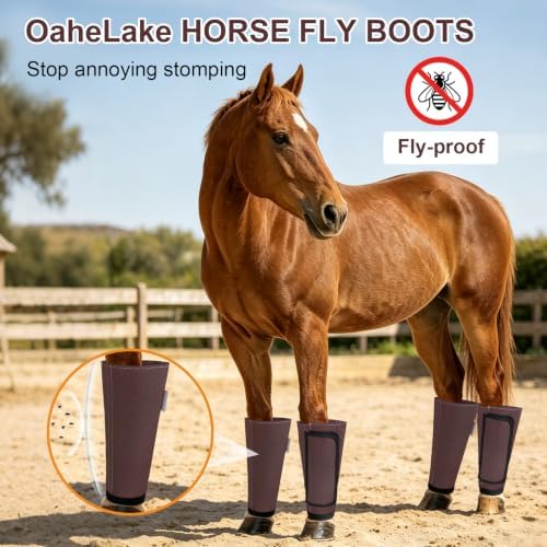 Fly Boots for Horses Set of 4, Equine Loose Fitting Leggings (Brown)