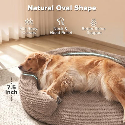 JOEJOY XL Orthopedic Dog Beds Large Sized Dog, Extra Large Washable Waterproof Oval Large Dog Bed with Removable Cover, Egg-Crate Foam Pet Bed with Bolster Sides & Non-Skid Bottom, Brown, 42''x32''