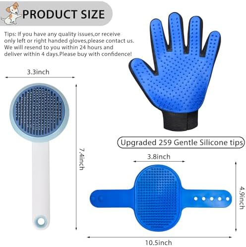 Cat Grooming Glove Brush, Self-Cleaning Slicker Pet Brush
