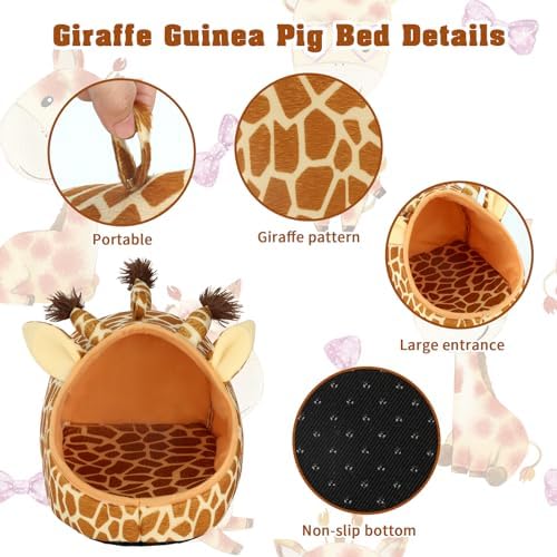 YUEPET Guinea Pig Bed 2 Pack, Warm Guinea Pig Hideouts, Shark & Giraffe