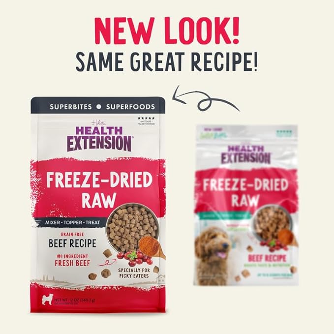 Health Extension SuperBites Freeze-Dried Raw Beef Meal Mixer for Dogs, (3.5 oz, 99.2 g) – Premium Blend with Raw Proteins and Superfoods for Optimal Nutrition