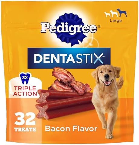 Pedigree Dentastix Large Breed Dental Dog Treats, Bacon Flavor, 32 Count