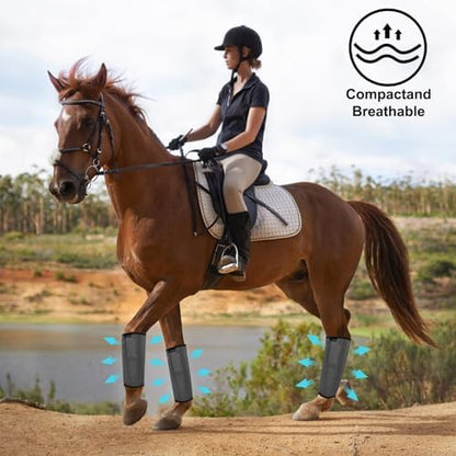 FOXLVDA Horse Fly Boots - Fly Boots for Horses Set of 4, Breathable Mesh Equine Leg Leggings, Adjustable & UV Protective with Support Bars, for Reduce Stomping & Leg Fatigue (Dark Gray, Large)