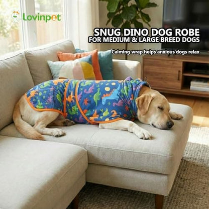 LovinPet 3-in-1 Dog Warm Winter Coat & Bathrobe, Dinosaur Teal Blue, 2XL