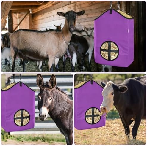 Hay Bags,Slow Feed Hay Bags for Horses,Goats,Donkeys with Reinforced Oxford Fabric and High Strength Metal Clasp,Horse Feeding Supplies with Strap for Easy Hanging (2 Purple)