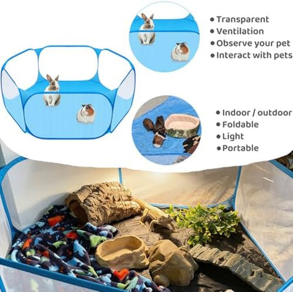 Amakunft 2 in 1 Small Animal Playpen with Waterproof Pad, Pop-Up Portable Play Yard for Guinea Pigs, Rabbits, Hamsters, Hedgehogs, Foldable Exercise Fence with Breathable Mesh for Indoor Outdoor Use