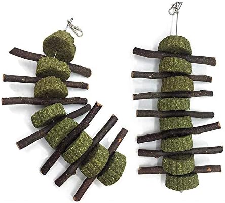 Bunny Chew Toys for Teeth, 2 PCS Organic Apple Wood Molar Sticks with Timothy Hay Circles for Bunny Chinchilla Guinea Pig Hamsters Holland Lop Prairie Dogs Squirrels, Improves Dental Health