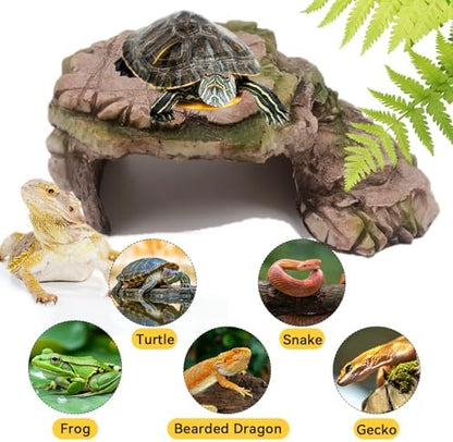 kathson Turtle Basking Platform Resin Bearded Dragon Hides and Caves with Ramp Reptile Resting Terrace Turtle Tank Decorations for Frogs,Tortoise,Lizard,Leopard,Crested Gecko