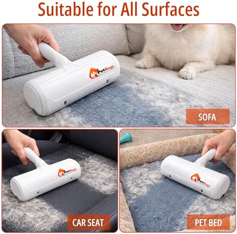 3-in-1 Pet Hair Remover Set with Cleaning Brush and Detailer Scraper - Reusable Roller for Couch, Furniture, Dog & Cat Hair - Self Cleaning Lint Remover Tool for Carpet, Sofa & Bedding