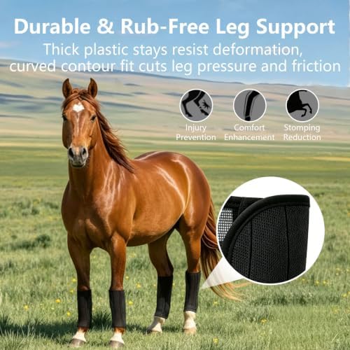 Horse Fly Boots,Fly Boots for Horses Set,Reduce Stomping (Black)