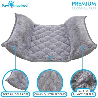 Paw Inspired Snuggle Bunny Bolster Bed, Gray/Faux Fur, 17x17 Inch