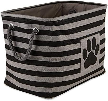 Bone Dry Pet Storage Collection Striped Paw Patch Bin, Black, Small Rectangle (Pack of 12)