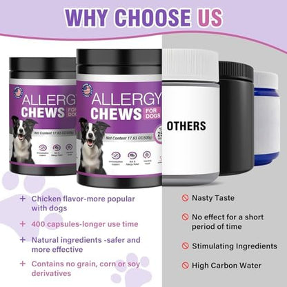 Dog Allergy Chews, Itchy Skin & Hot Spot Relief with Probiotics, 500 Count