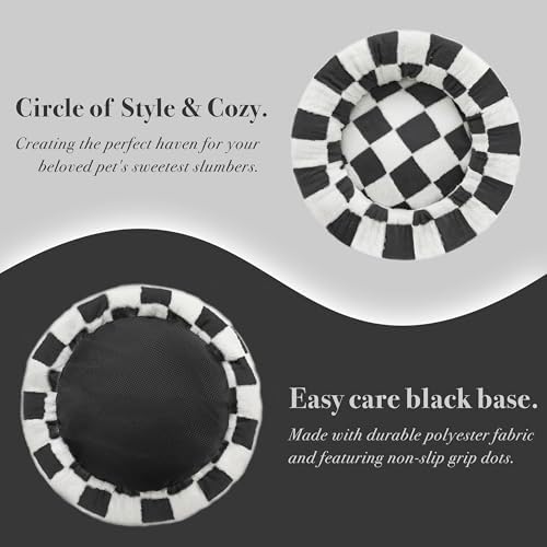 Ohocut Checkered Dog Bed, Cute Black White Retro Style Aesthetic Round Warming Pet Calming Beds for Small Dog and Cats, Plush Cozy Donut Dog Beds Washable, 30" L x 30" W x 8" Th