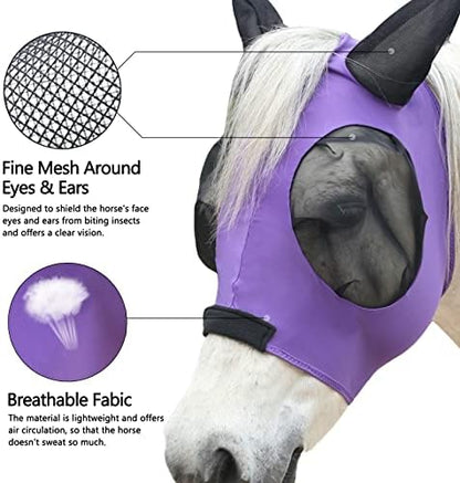 Stretchy Horse Fly Mask with Ears, Large Eye Space Violet Pony