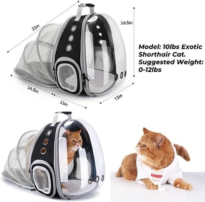 Lollimeow Cat Carrier Backpack, Expandable Bubble Pet Carrier for Cats and Small Dogs, Airline Approved Travel Backpack for Hiking, Walking & Outdoor Adventures - Supports up to 14 lbs
