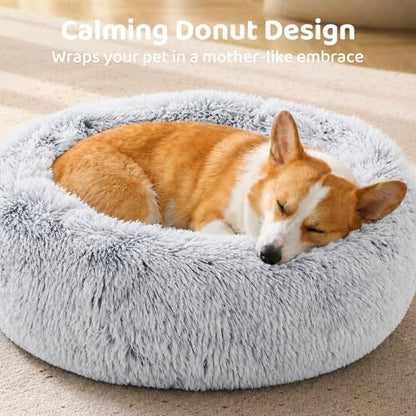 JOLLYVOGUE Dog Bed, Calming Anti-Anxiety Large Dog Bed, Fluffy Donut Cushion for Medium and Large Pets (27")