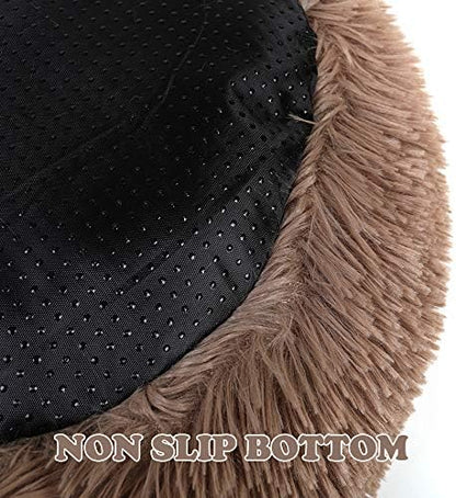 otoez Kitten Puppy Bed Extra Small XS Round Dog Cat Beds Anti Anxiety Plush Pet Calming Donut Bed with Non-Slip Waterproof Bottom, Washable (15.7", Khaki)