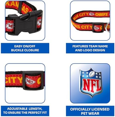 Pets First NFL Kansas City Chiefs Licensed PET COLLAR, Large - Heavy-Duty, Strong, and Durable Dog Collar. Available in 31 Football Teams and 4 Sizes