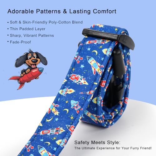 Boy Dog Collar Cute Rocket Space Dog Collars for Large Dogs - Lightweight Adjustable Cute Male Dogs Everyday Collar with Safety Buckle L