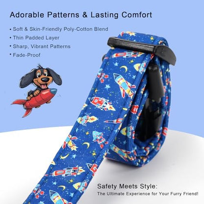 Boy Dog Collar Cute Rocket Space Dog Collars for Large Dogs - Lightweight Adjustable Cute Male Dogs Everyday Collar with Safety Buckle L