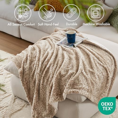 Madison Park Zuri Faux Fur Reversible Throw Blanket, 50 x 60 in, Leopard