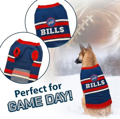 Pets First NFL Buffalo Bills Dog Sweater, Size Small. Warm and Cozy Knit Pet Sweater with NFL Team Logo, Best Puppy Sweater for Large and Small Dogs, Team Color (BUF-4179-SM)