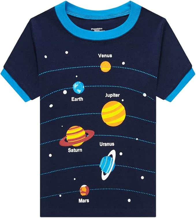 Popshion Boys Pajamas 100% Cotton Toddler Clothes Summer Pjs for Boy Planet Dinosaur Sleepwear Kids Short Sets 2-10 Years
