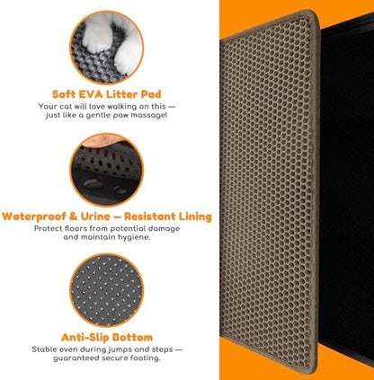 Cat Litter Mat 47"x27",Double Layer EVA Litterbox Mat Brown