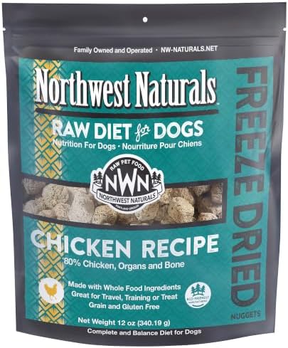 Northwest Naturals Freeze-Dried Chicken Dog Food - Bite-Sized Nuggets - Grain-Free, High-Protein, Raw Diet, Human-Grade Ingredients, All Natural, Premium Quality, Healthy & Nutritious - 12 Oz