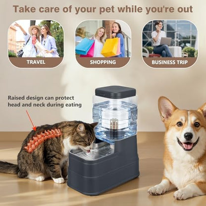 1.6 Gallon Pet Automatic Dog Water Dispenser Cat Gravity Waterer Feeder with Stainless Steel Bowl 8L Large Capacity Puppy Feeding Raised Bowls with Filter,Ice Pack (Charcoal Gray, 6L(1.6 Gallon))