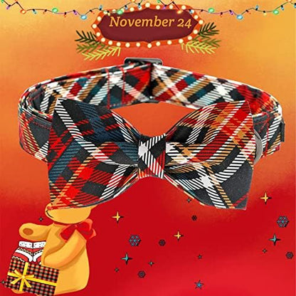 Lionheart glory Christmas Dog Bow Collar Plaid Bow Dog Collar Girl or Boy Dog Bow Tie Collar Pet Gift Adjustable Dog Collar for Small Dog
