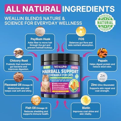 WEALLIN Cat Hairball Support Chews Cat Hairball Remedy Treats 500 Chews