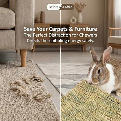 Sukh Bunny Mat for Rabbits - 3 Pack Natural Woven Rabbit Grass Mats