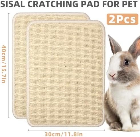 2 Pieces Rabbit Scratcher Mat Natural Sisal Cat Bunny Rabbit Scratching Pad