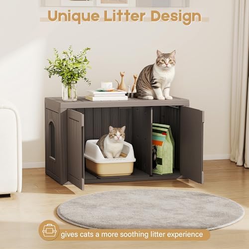 Cat Litter Box Enclosure, Covered Cat Litter Box with Adjustable Partition, Multi-Functional Hidden Enclosed Litter Box Furniture, Easy to Clean & Assemble, Dark Grey