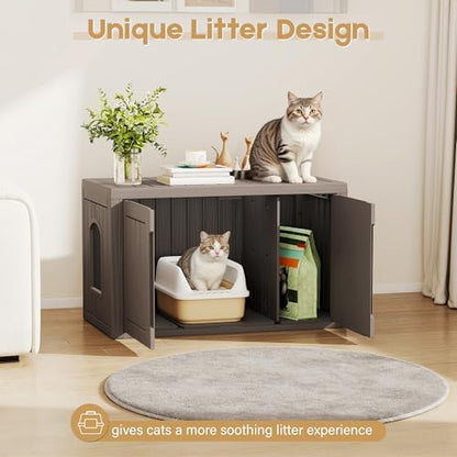 Cat Litter Box Enclosure, Covered Cat Litter Box with Adjustable Partition, Multi-Functional Hidden Enclosed Litter Box Furniture, Easy to Clean & Assemble, Dark Grey