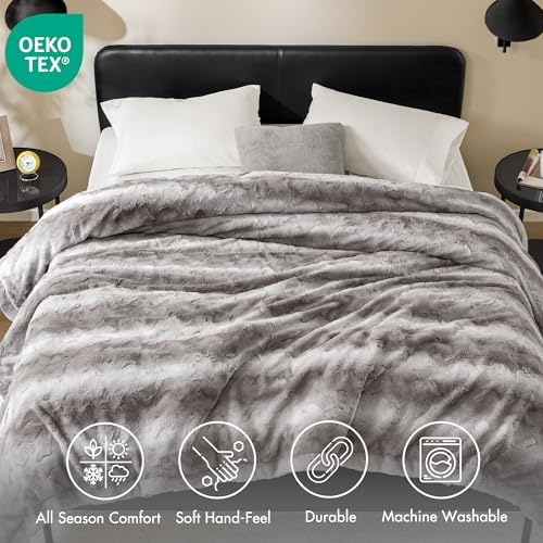 Madison Park Zuri Ultra Soft Faux Fur Twin Blanket Reversible, Grey