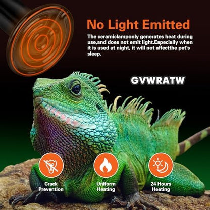0.25 inch(75mm) Ceramic Heat Emitter Bulb 2 Pack for Reptiles – No Light Infrared Heat Lamp for Lizards, Snakes, Bearded Dragons – Safe Nighttime Heating for Terrariums & Outdoor Pet Brooders